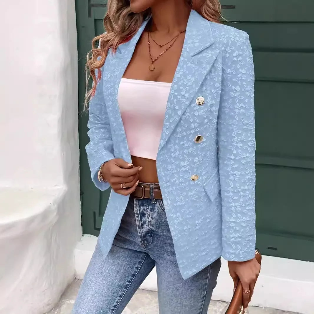 New Women's Blazers Spring Autumn Button Cardigan Jacket Fashion Commuter Office Solid Color Jacquard Elegant Simple Suit Top