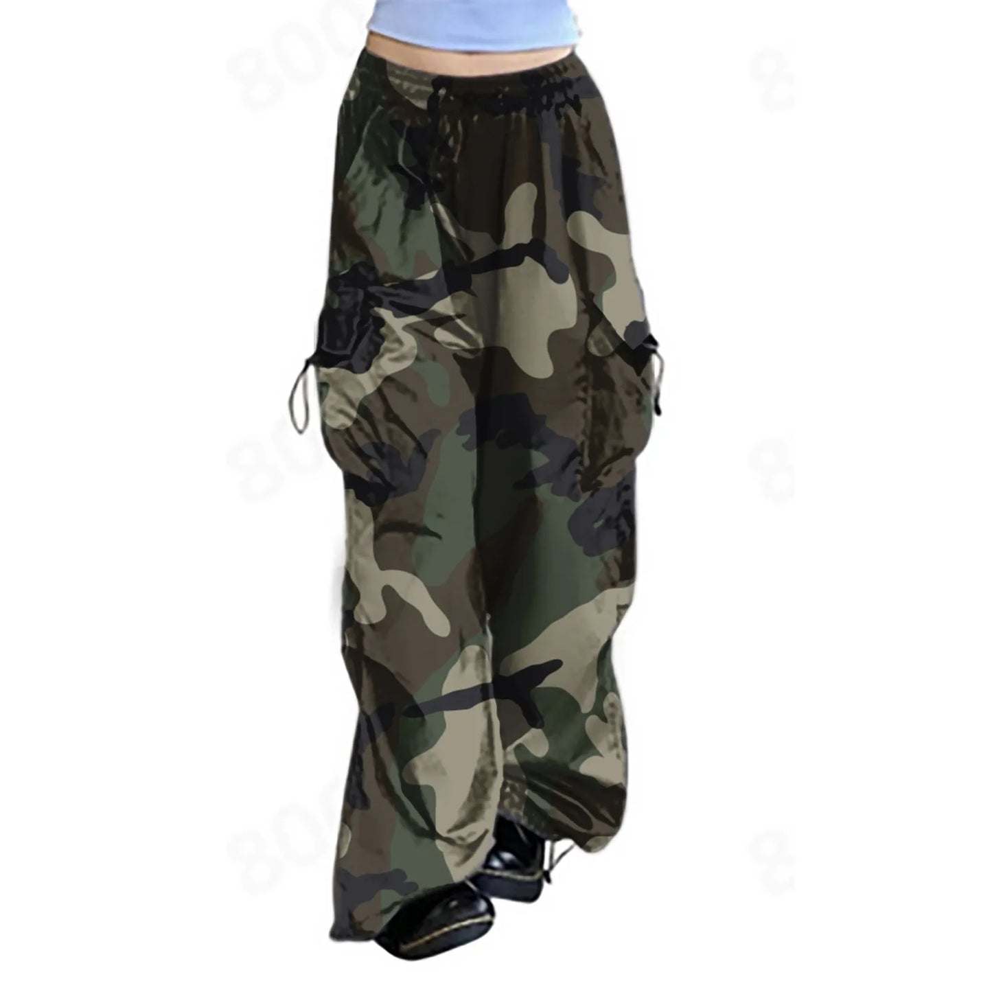 Women Camouflage Sweatpant Streetwear Harajuku Drawstring Elastic Waist Harem Pants Hip Hop Parachute Y2k Baggy Jogger Pants
