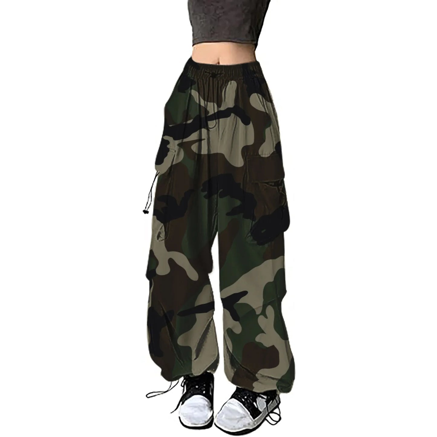 Women Camouflage Sweatpant Streetwear Harajuku Drawstring Elastic Waist Harem Pants Hip Hop Parachute Y2k Baggy Jogger Pants
