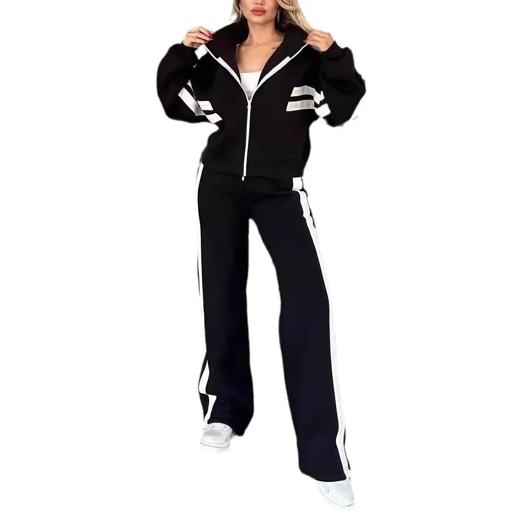 Women Two Piece Set Pants Sets Striped Jacket Matching Sets Y2k Tops Tracksuit Autumn Spring Long Pant Casual Outfit Suits 2025