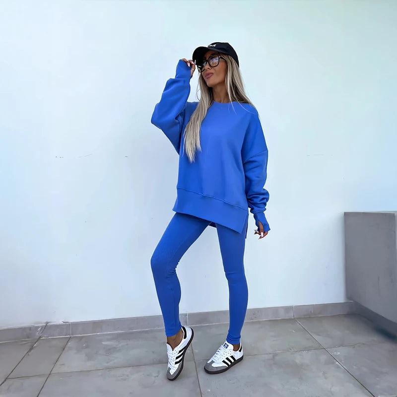 Women's Spring and Autumn Sports Hoodie Long Sleeve Solid Color Hoodie Casual Set Yoga Two Piece Set Outdoor Running Fitness Set