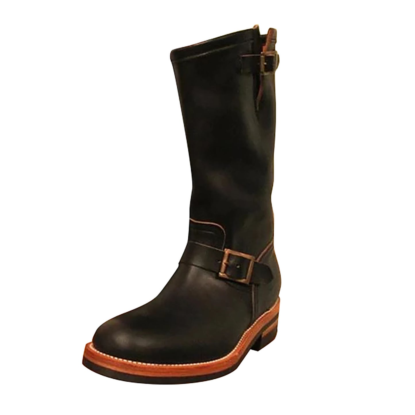 Men Boots Cowboy Rider Boots Belt Buckle Square Heel Mid Calf Winter PU Western Motorcycle Boots Work Safety Shoes