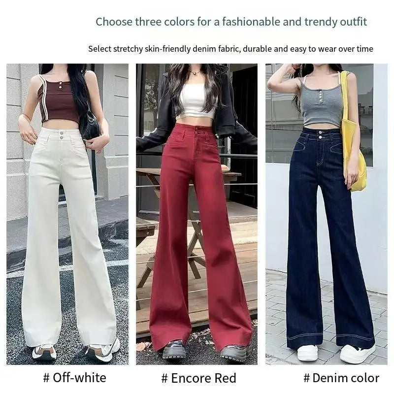 Jeans Women's 2025 New Fashionable Versatile Wide Leg Micro Pull up Pants