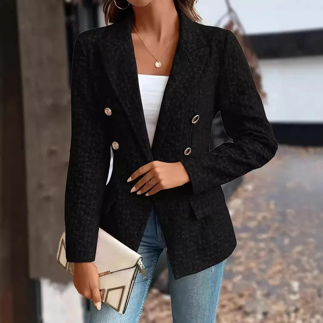 New Women's Blazers Spring Autumn Button Cardigan Jacket Fashion Commuter Office Solid Color Jacquard Elegant Simple Suit Top