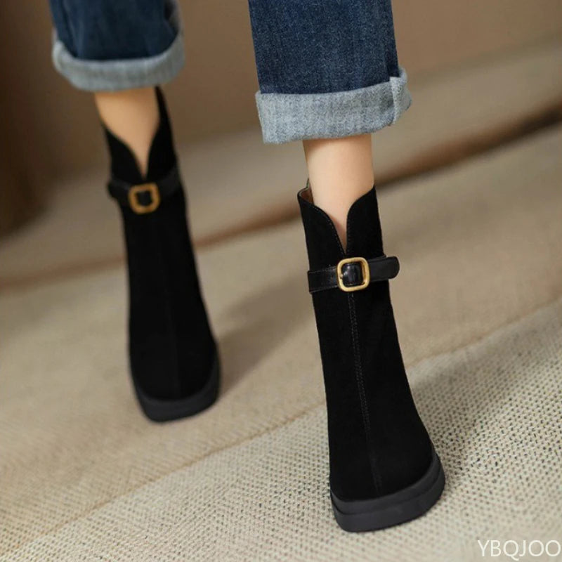 Fashionable versatile thick sole thick heel women boots autumn winter elegant simple high heels leisure comfortable women shoes