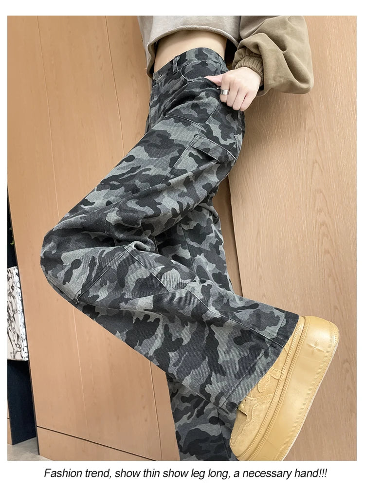 women's Denim Pants Old Washed Jeans Straight Casual Loose Wide Leg Trousers work pants New Fashion Female Clothing high waisted