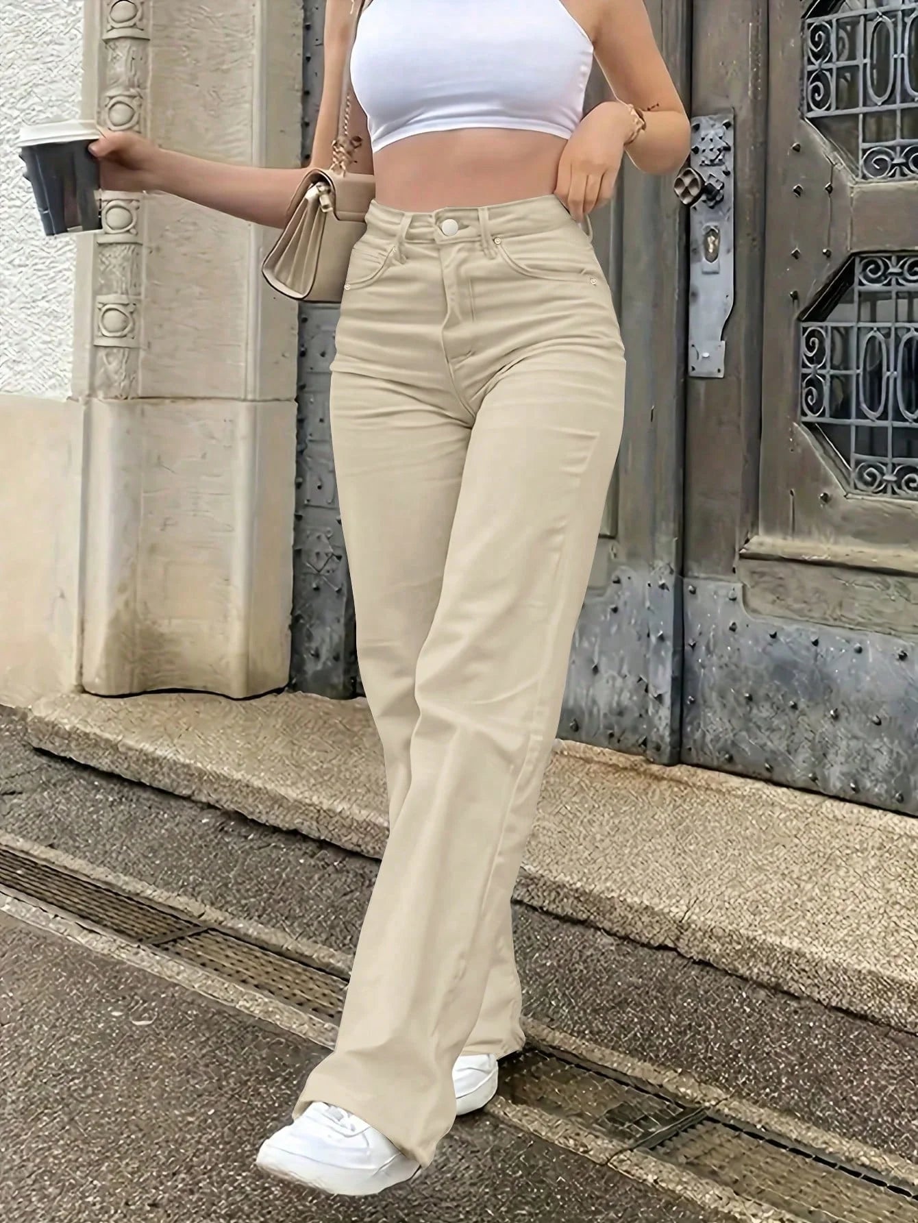 Women's jeans solid color simple daily stretch narrow straight pants