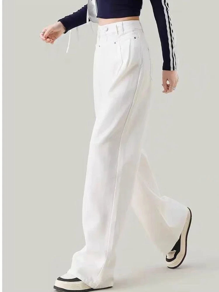 Denim Pant Women Jeans Vintage Straight Trousers Autumn Spring Fashion Female White Black Wide Leg Pants Casual Jeans