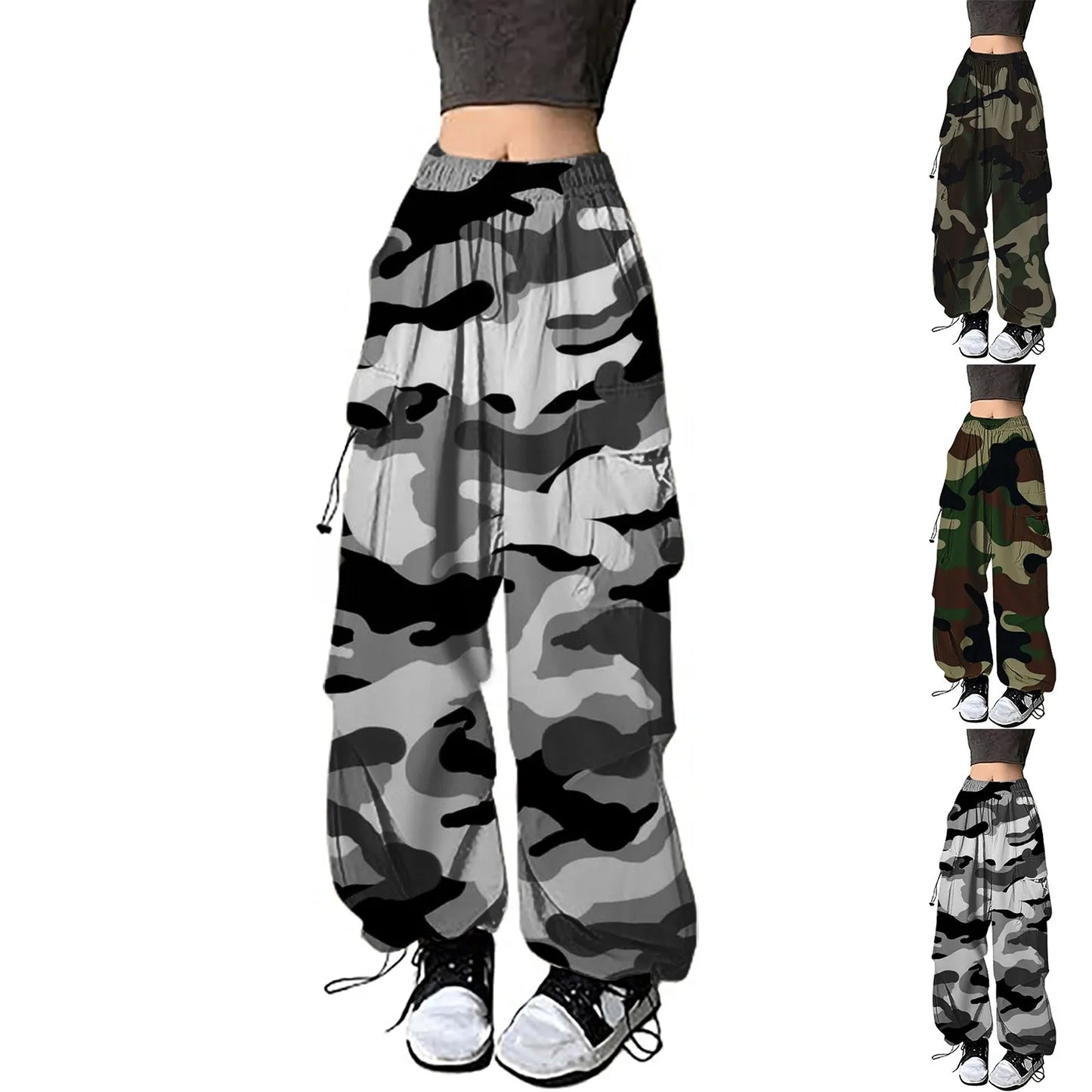Women Camouflage Sweatpant Streetwear Harajuku Drawstring Elastic Waist Harem Pants Hip Hop Parachute Y2k Baggy Jogger Pants