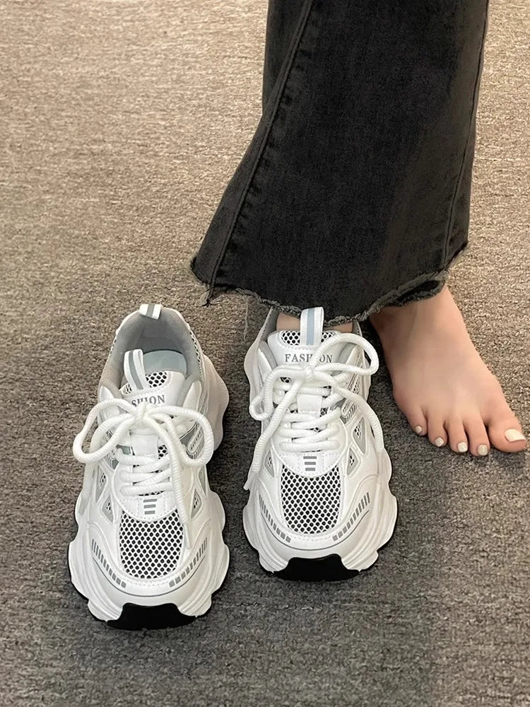 Women's Shoes Spring and Summer Zapatillas De Mujer New Thick Sole Increase Mesh Breathable Light Sports Casual Shoes