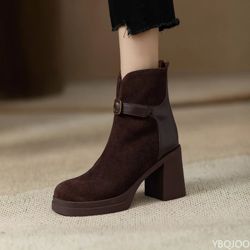 Fashionable versatile thick sole thick heel women boots autumn winter elegant simple high heels leisure comfortable women shoes