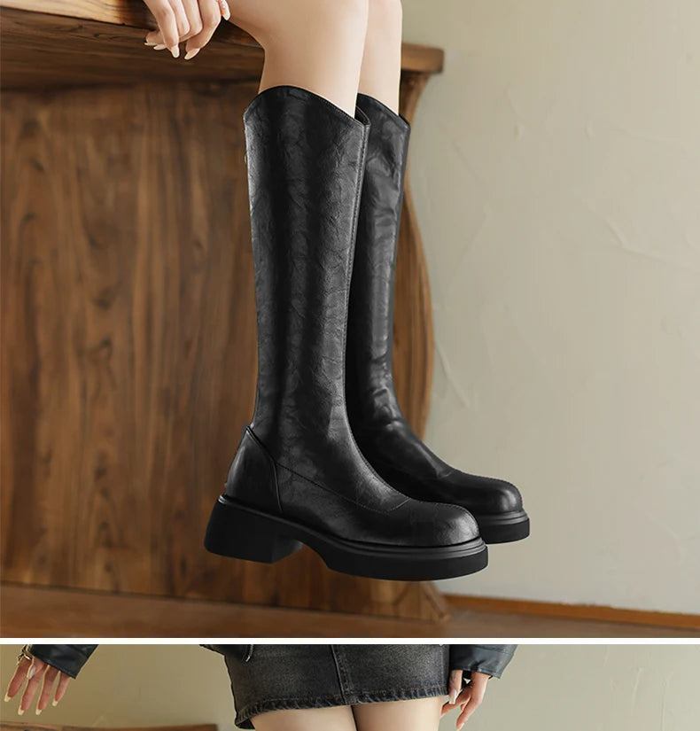 Ods Footwear Elegant Heeled Shoes for Women Brown Ladies Boots Platform Winter Knee High Shaft Heels Long Boot Lady 40 41 42 43