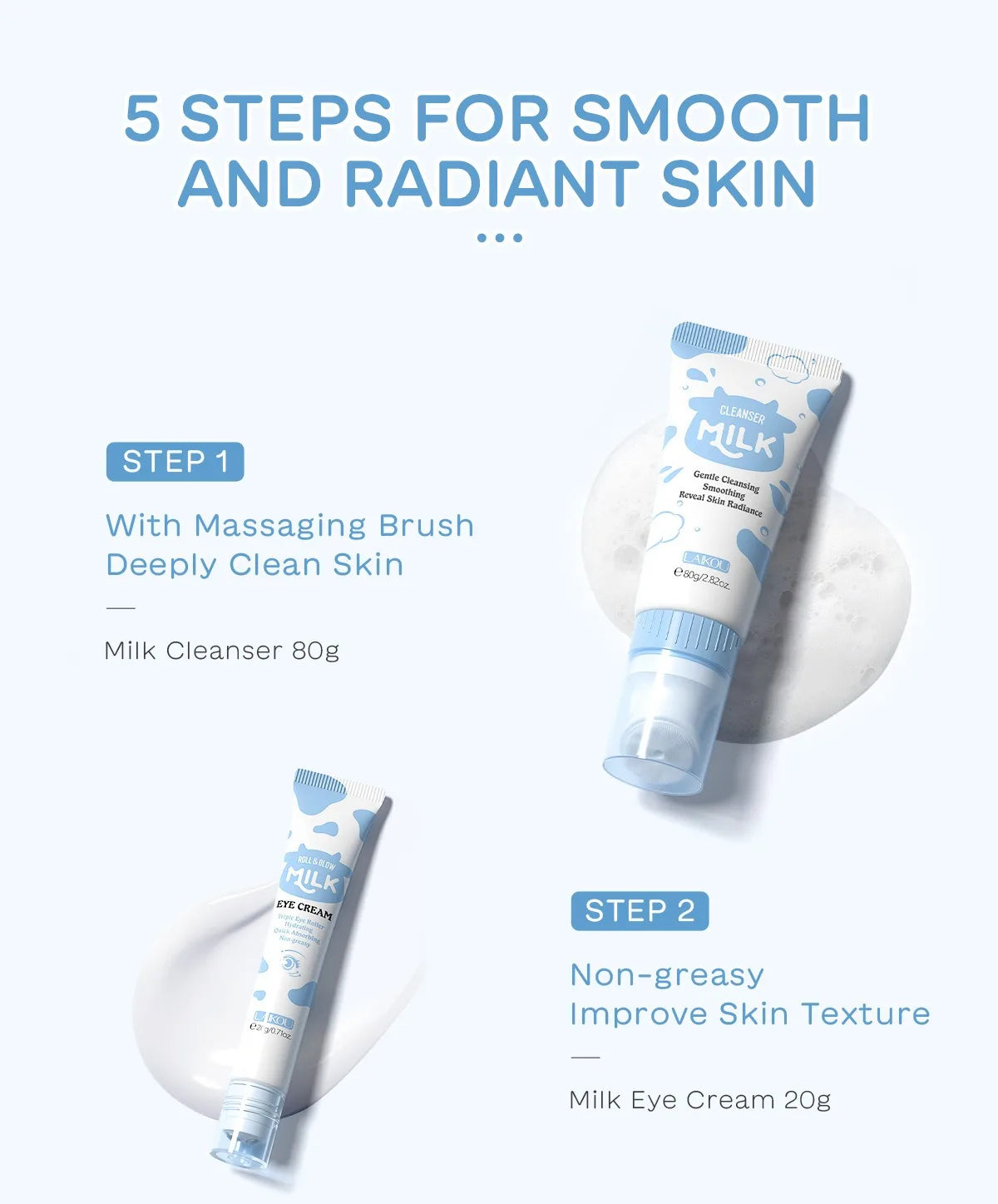 5PCS Milk Skincare Set with Cleanser SPF50 Sunscreen Cream Eye Cream Brightening & Moisturizing Cream Anti-Wrinkle Nourishing