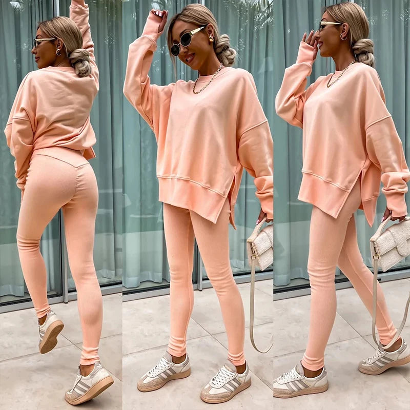 Women's Spring and Autumn Sports Hoodie Long Sleeve Solid Color Hoodie Casual Set Yoga Two Piece Set Outdoor Running Fitness Set
