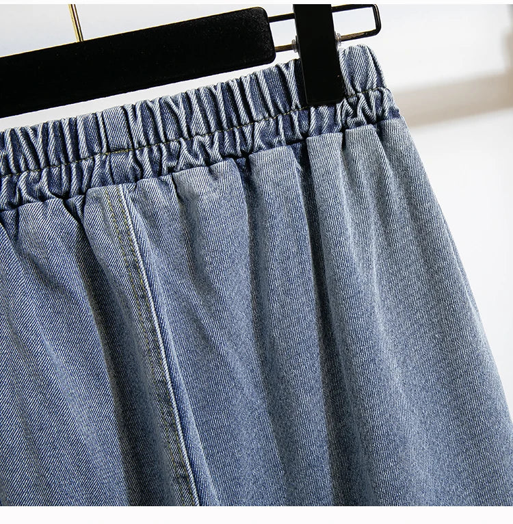 Plus Size Jeans For Women 2025 Autumn New Arrival High Elastic Waist Harem Denim Pants Korean Style Fashion Blue Jeans Woman