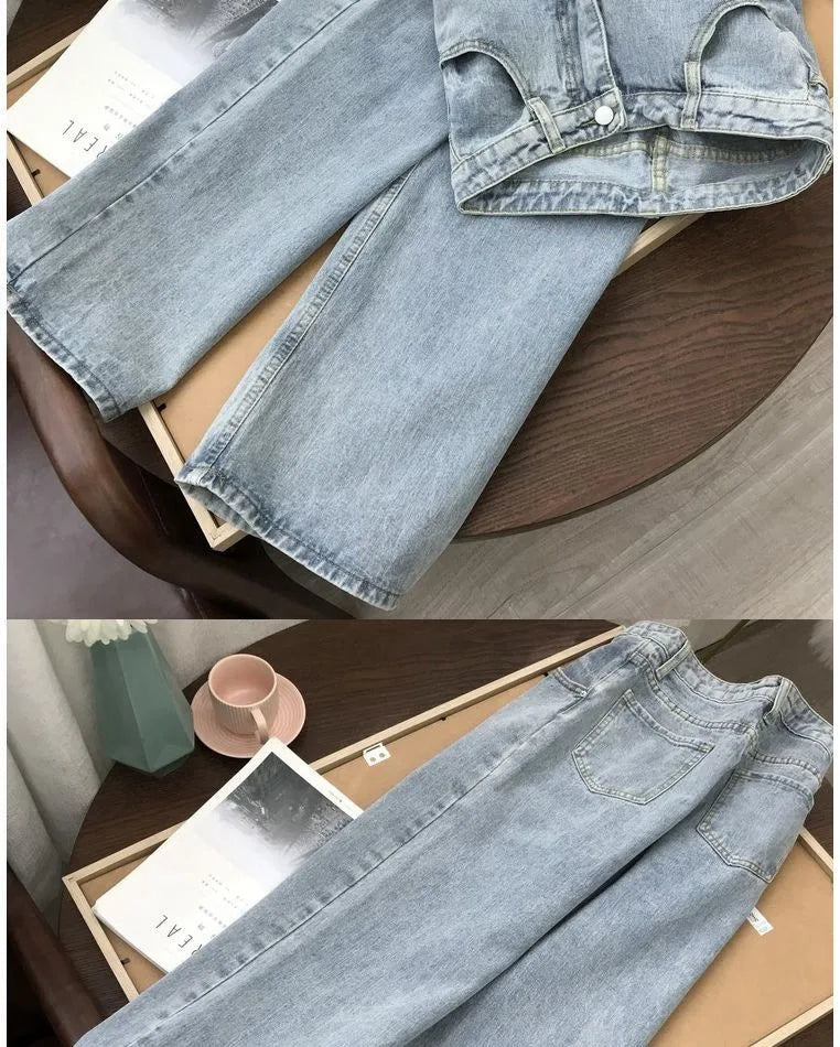 High Waist Women Jeans 2023 Spring Autumn Solid Loose Straight Denim Pants Female Retro Wide Leg Casual Trousers
