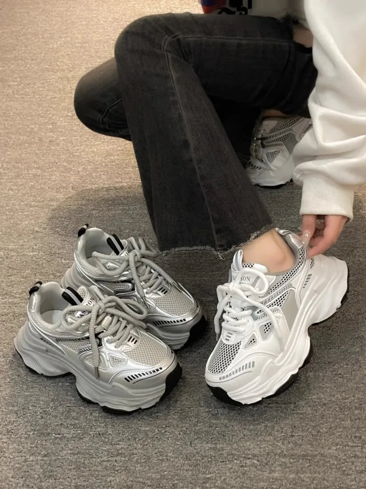 Women's Shoes Spring and Summer Zapatillas De Mujer New Thick Sole Increase Mesh Breathable Light Sports Casual Shoes