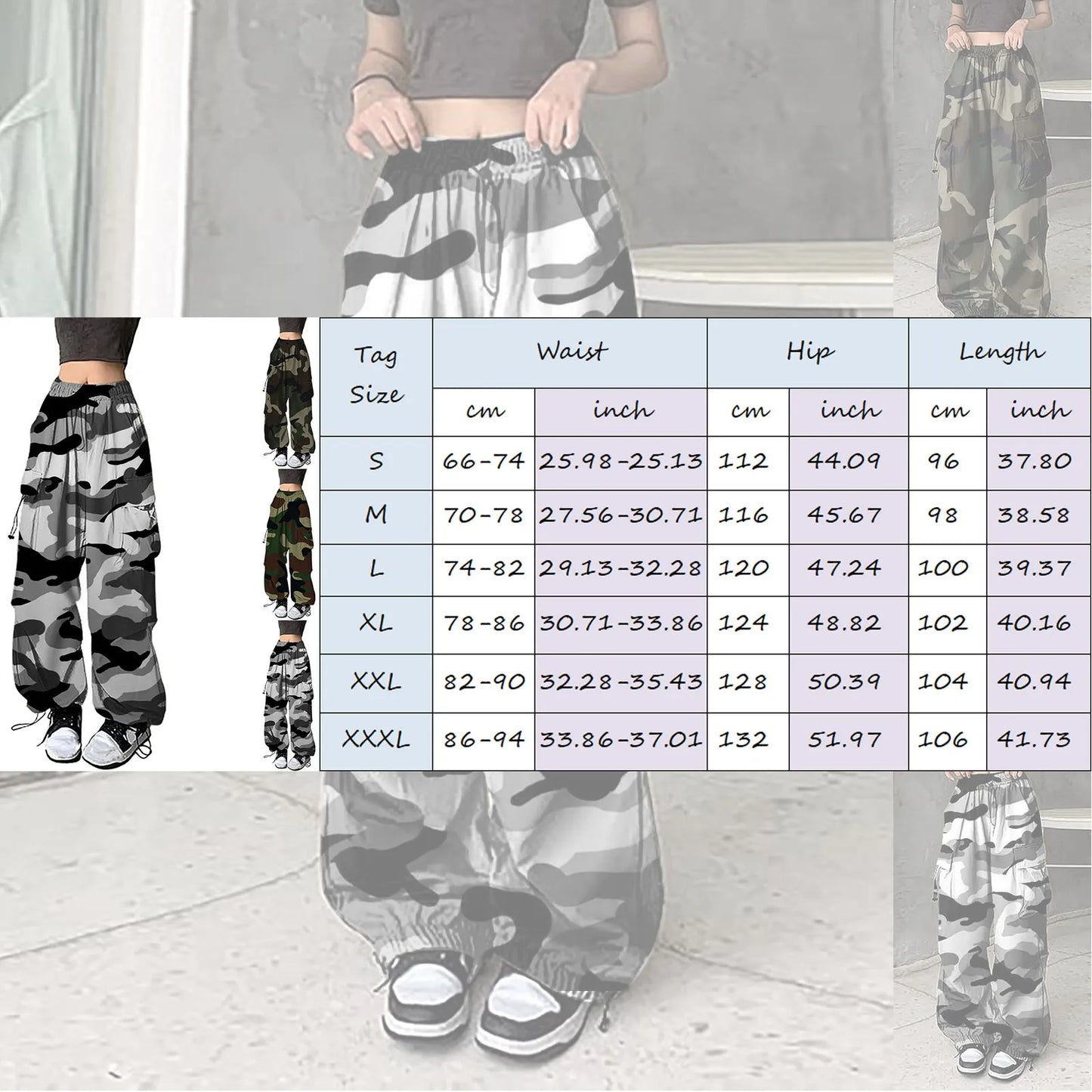 Women Camouflage Sweatpant Streetwear Harajuku Drawstring Elastic Waist Harem Pants Hip Hop Parachute Y2k Baggy Jogger Pants
