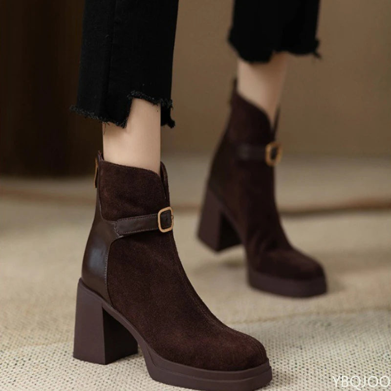 Fashionable versatile thick sole thick heel women boots autumn winter elegant simple high heels leisure comfortable women shoes