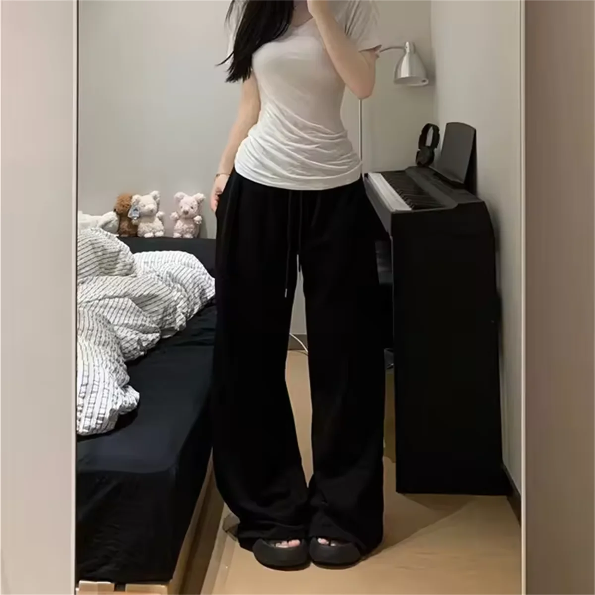 Women Harajuku Wide Leg Sweatpants 2025 Spring Fall Solid Fashion Sport Pant Female Casual Oversize Clothes Lady Baggy Trousers