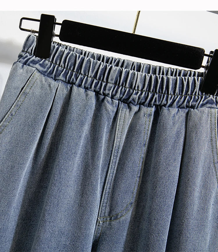 Plus Size Jeans For Women 2025 Autumn New Arrival High Elastic Waist Harem Denim Pants Korean Style Fashion Blue Jeans Woman