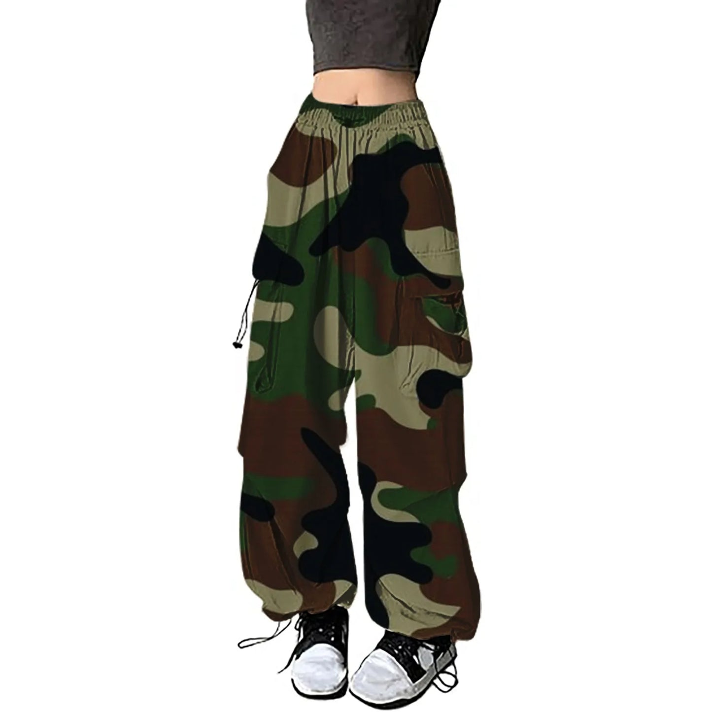 Women Camouflage Sweatpant Streetwear Harajuku Drawstring Elastic Waist Harem Pants Hip Hop Parachute Y2k Baggy Jogger Pants