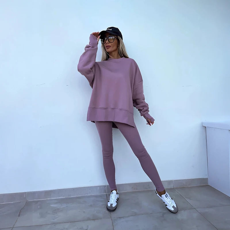 Women's Spring and Autumn Sports Hoodie Long Sleeve Solid Color Hoodie Casual Set Yoga Two Piece Set Outdoor Running Fitness Set