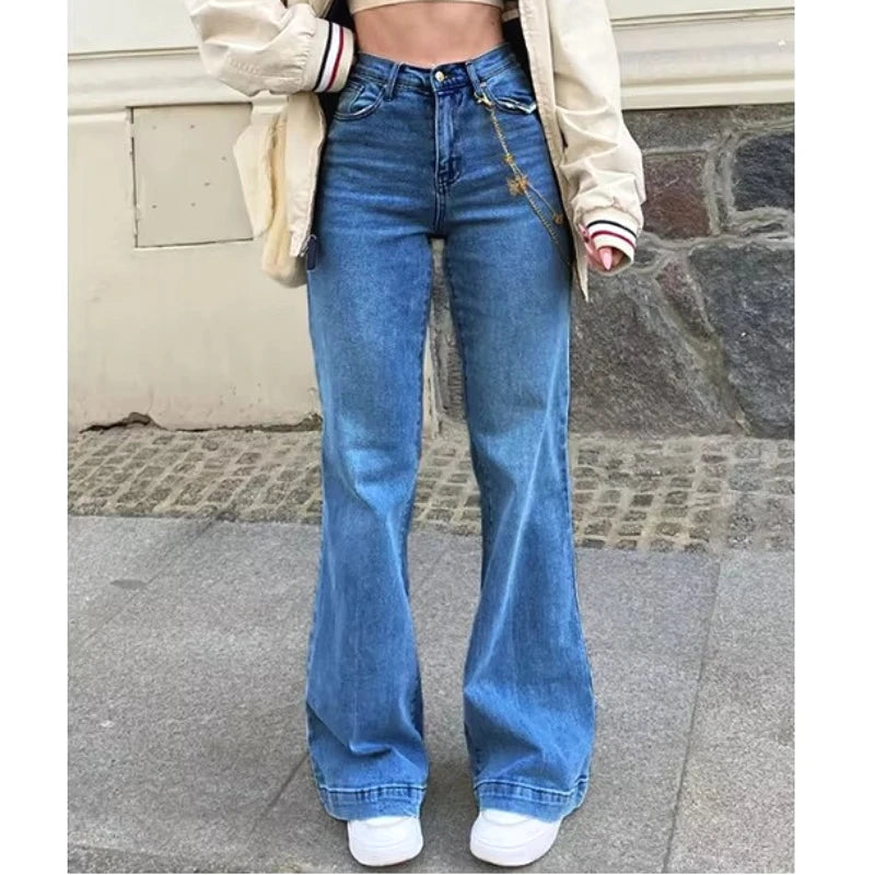 Jeans Women Straight Pants 2025 Streetwear Mid Waist Distressed Washed Mom Jenas Floor Length Vintage Basics Trousers Denim