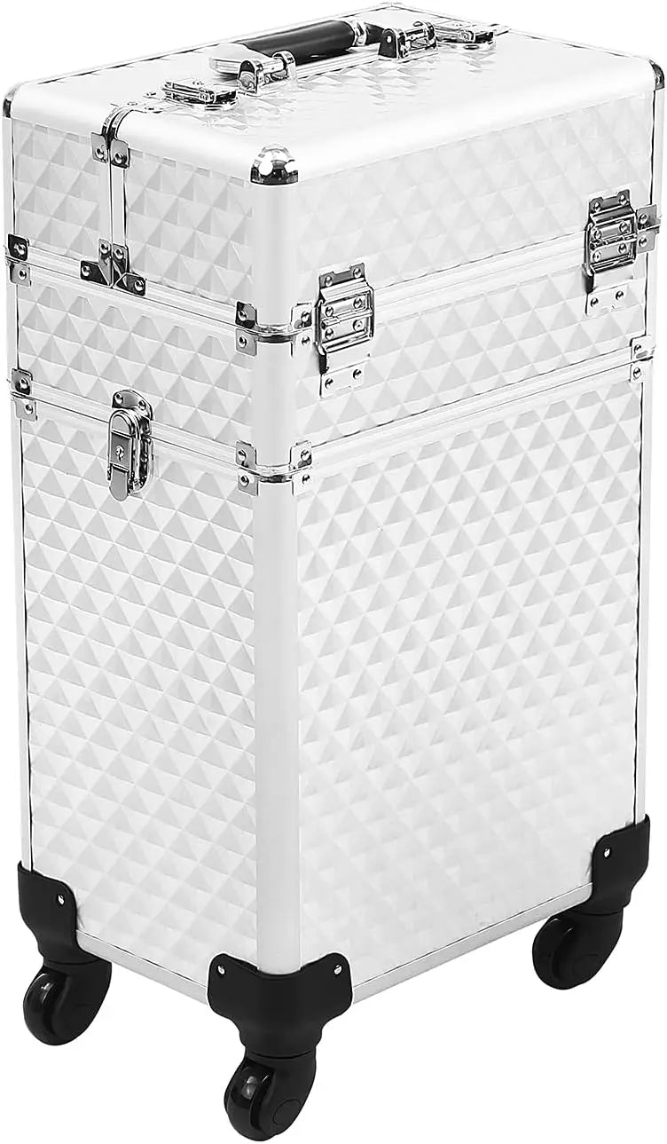 nncase 4 In 1 Portable Traveling Aluminum Professional Makeup Trolley Cart With Multiple-Sized Compartments And Wheels,