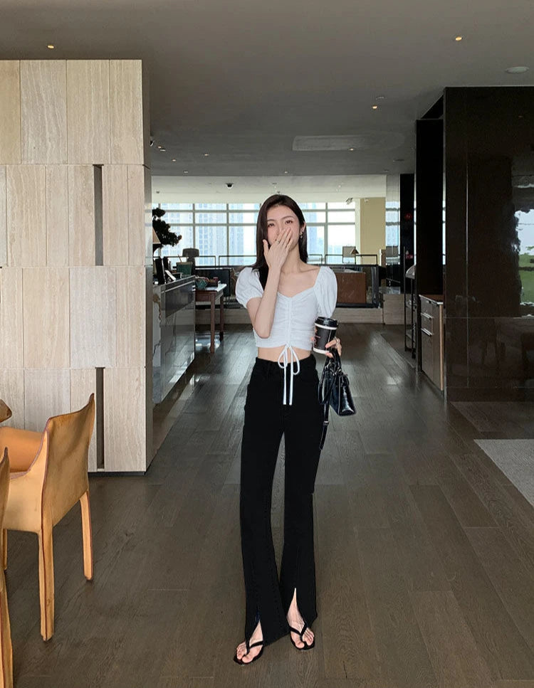 Women's Flared Jeans with Slits Bell Bottom Trousers Retro High Waist Shot Cowboy Pants for Woman Original Top Selling Baggy R Z