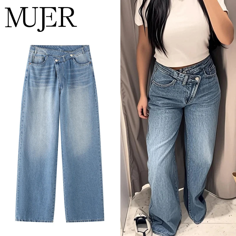 MUJER 2025 Women's Jeans Blue Baggy Jeans for Women High Waist Mom Jeans Woman Wide Leg Denim Pants Woman Jeans Summer Trousers