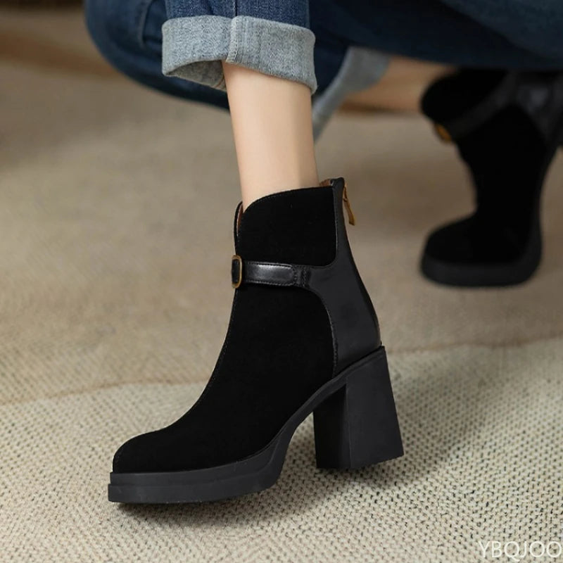 Fashionable versatile thick sole thick heel women boots autumn winter elegant simple high heels leisure comfortable women shoes
