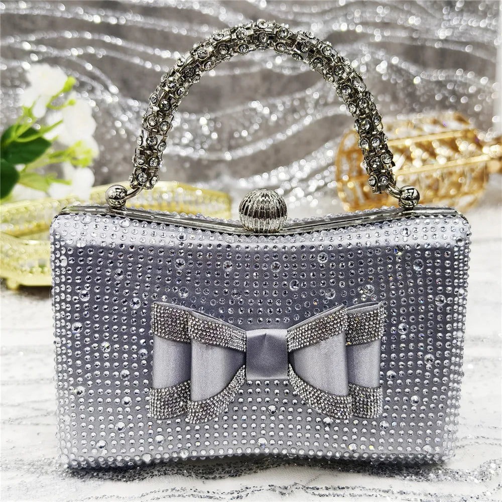 Med Heel Shoes for Women Hollowed Out Embroidery Rhinestone Italian Design Olive-green Color Pointed-Toe Shoes and Bags Set