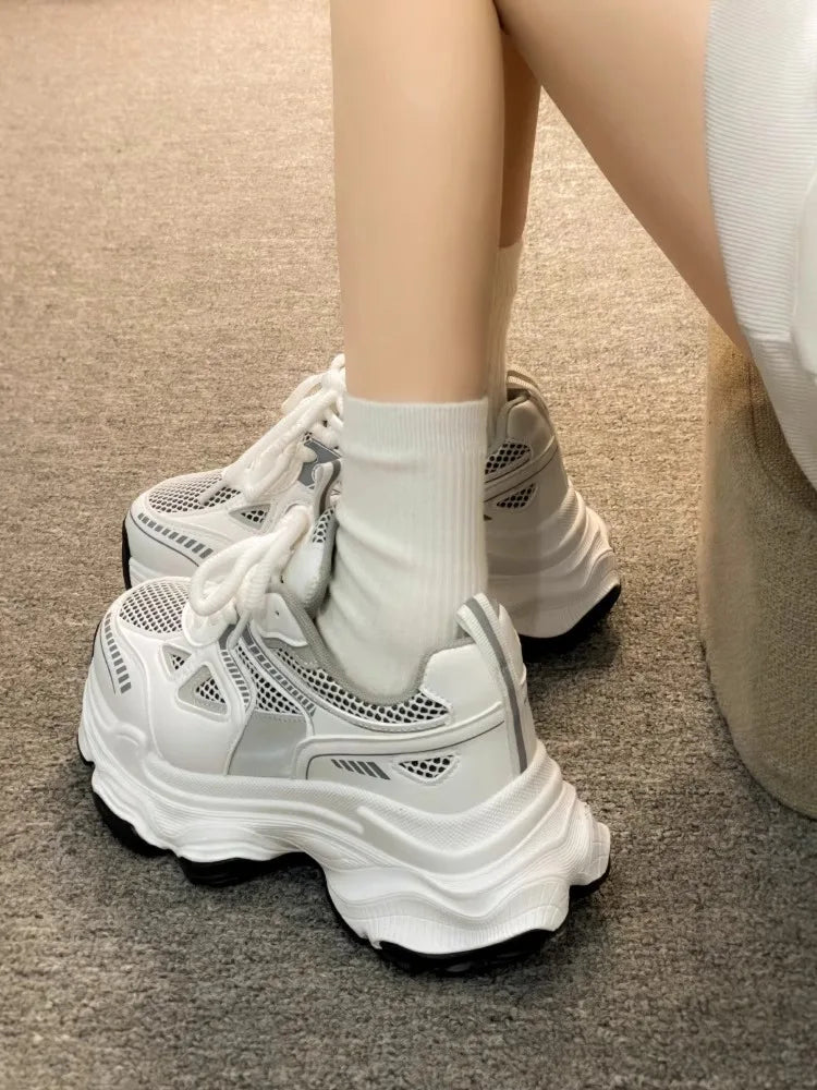 Women's Shoes Spring and Summer Zapatillas De Mujer New Thick Sole Increase Mesh Breathable Light Sports Casual Shoes