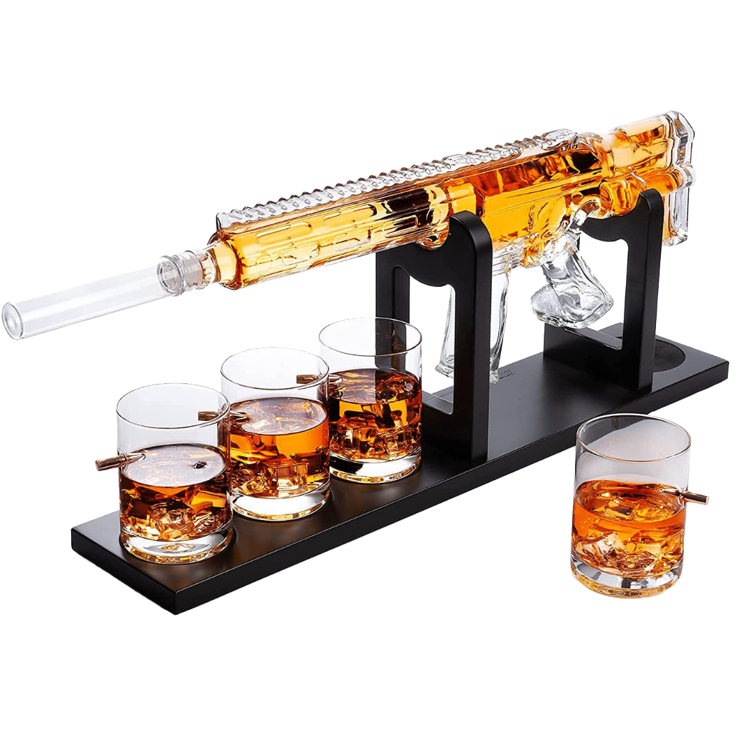 AR15 Whiskey Gun Decanter Set 1000 ml & 4 12oz Bullet Glasses