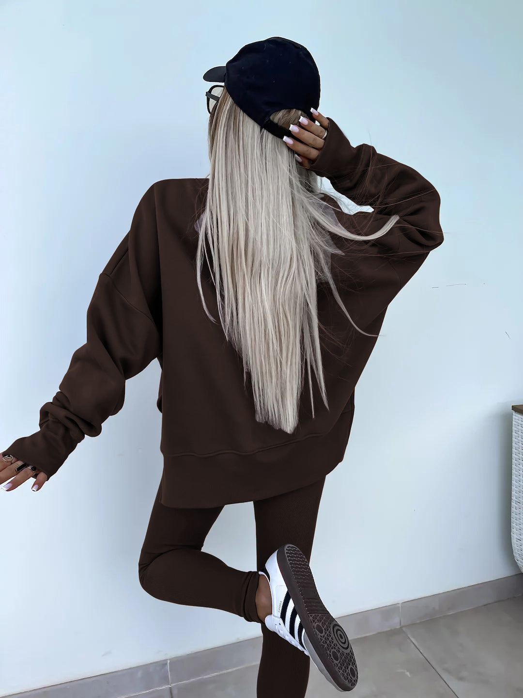 Women's Spring and Autumn Sports Hoodie Long Sleeve Solid Color Hoodie Casual Set Yoga Two Piece Set Outdoor Running Fitness Set