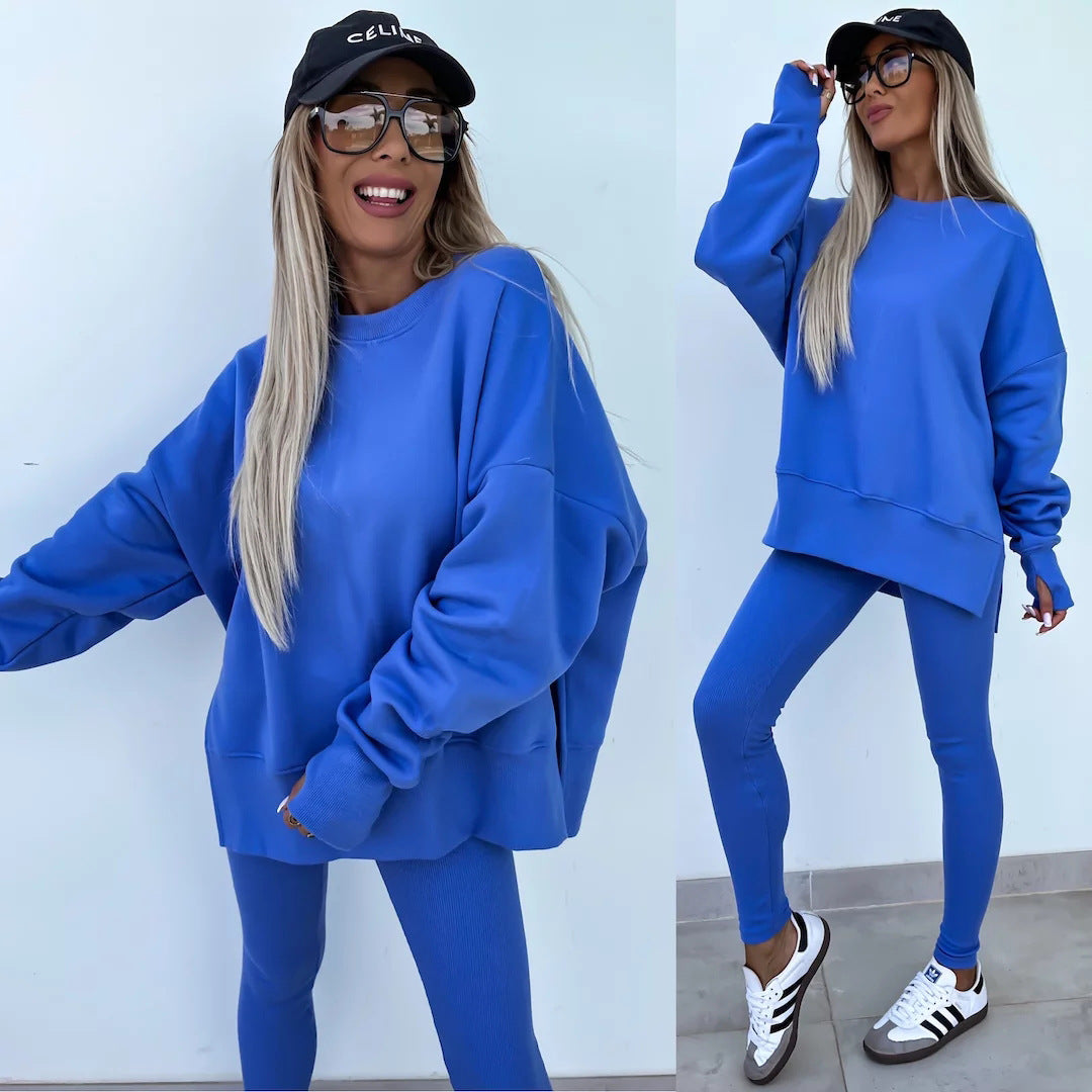 Women's Spring and Autumn Sports Hoodie Long Sleeve Solid Color Hoodie Casual Set Yoga Two Piece Set Outdoor Running Fitness Set