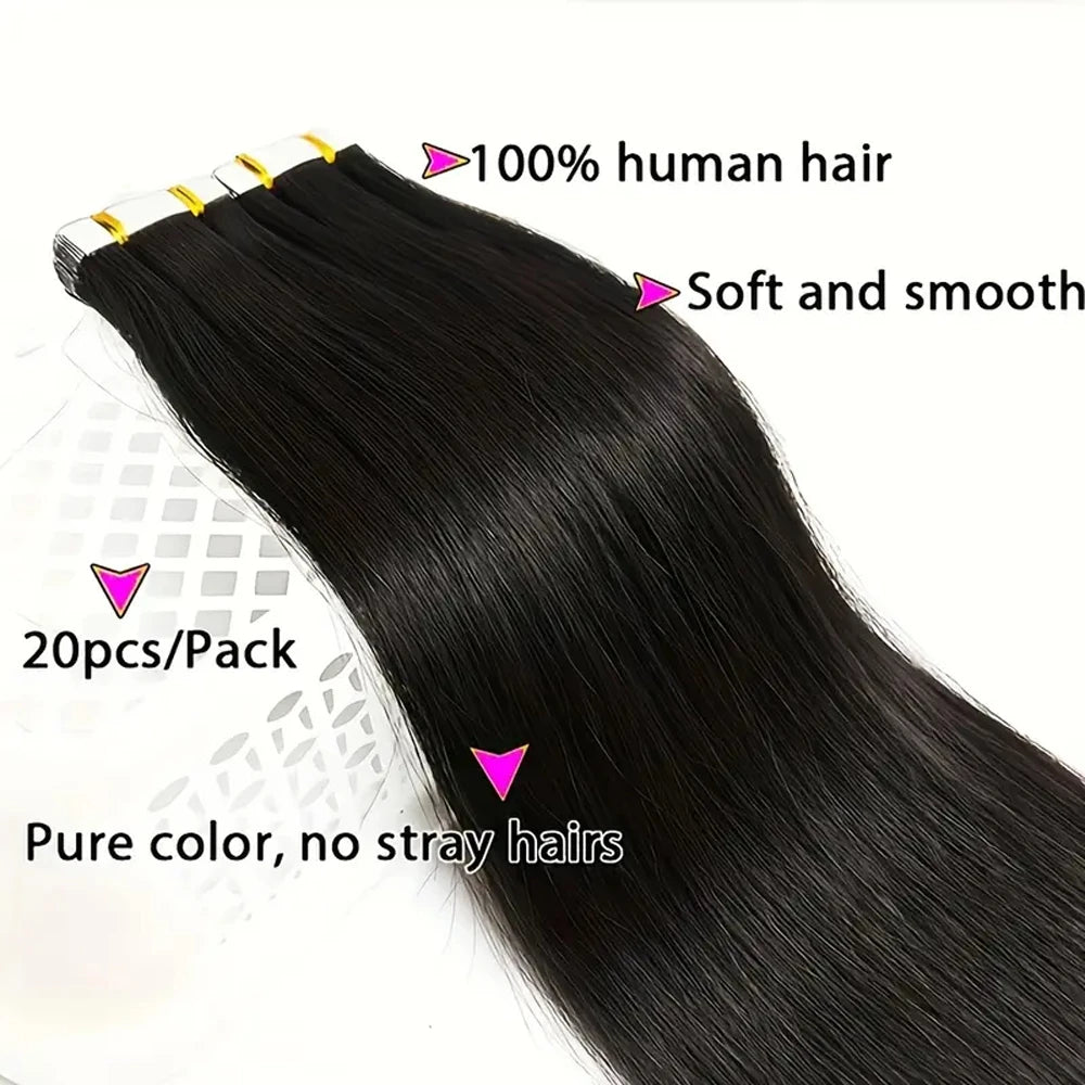 20pcs Tape In Human Hair Extensions Straight Invisible Seamless Natural Black 100% Brazilian Human Hair Tape Ins Hair Extensions