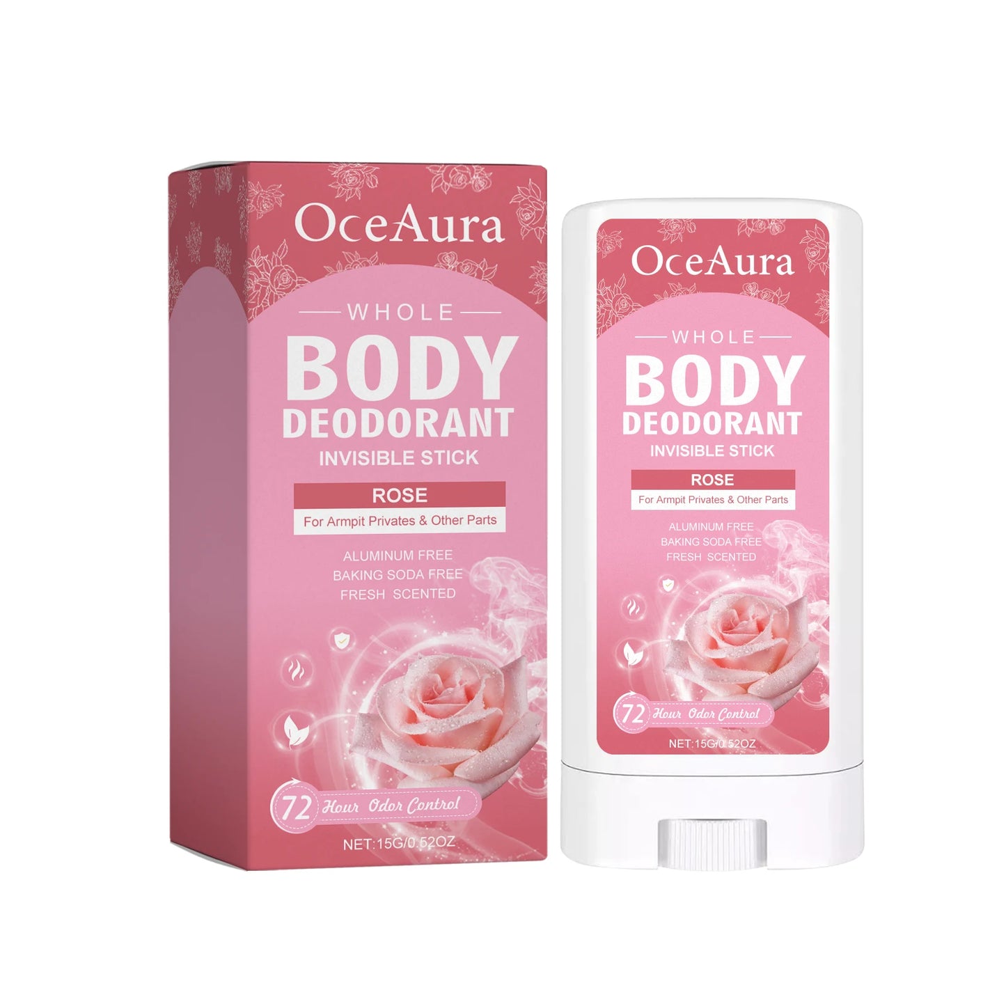 Oceaura Rose Body Deodorant Balm Stick Lasting Floral Fragrance Remove Sweaty Odor Skin Care Solid Perfume for Underarms