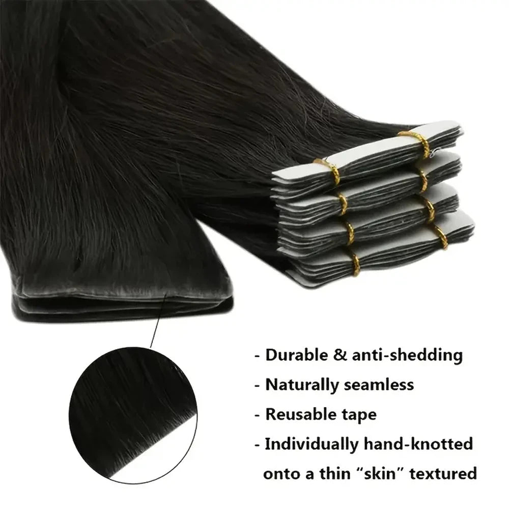 20pcs Tape In Human Hair Extensions Straight Invisible Seamless Natural Black 100% Brazilian Human Hair Tape Ins Hair Extensions