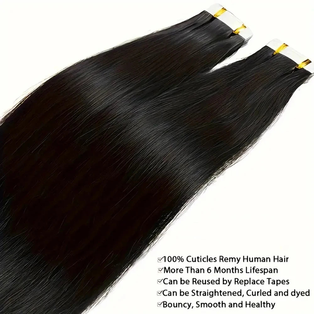 20pcs Tape In Human Hair Extensions Straight Invisible Seamless Natural Black 100% Brazilian Human Hair Tape Ins Hair Extensions