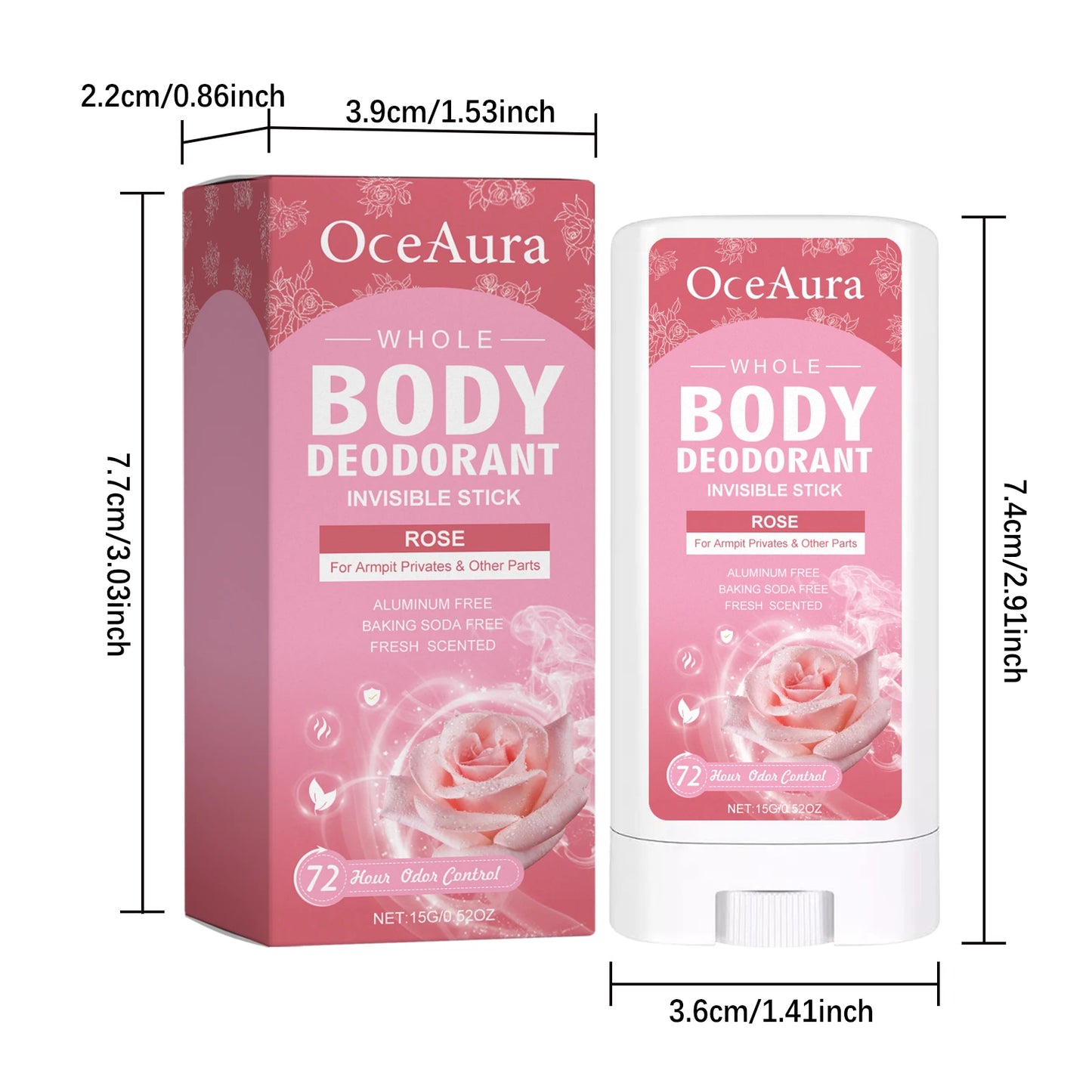 Oceaura Rose Body Deodorant Balm Stick Lasting Floral Fragrance Remove Sweaty Odor Skin Care Solid Perfume for Underarms