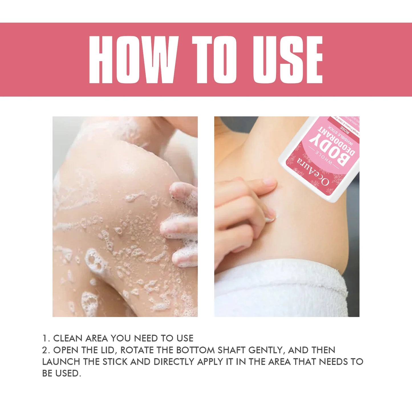 Oceaura Rose Body Deodorant Balm Stick Lasting Floral Fragrance Remove Sweaty Odor Skin Care Solid Perfume for Underarms