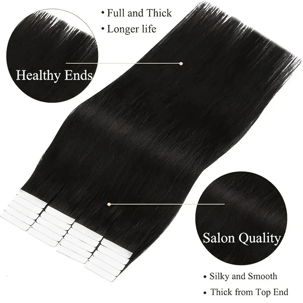 20pcs Tape In Human Hair Extensions Straight Invisible Seamless Natural Black 100% Brazilian Human Hair Tape Ins Hair Extensions