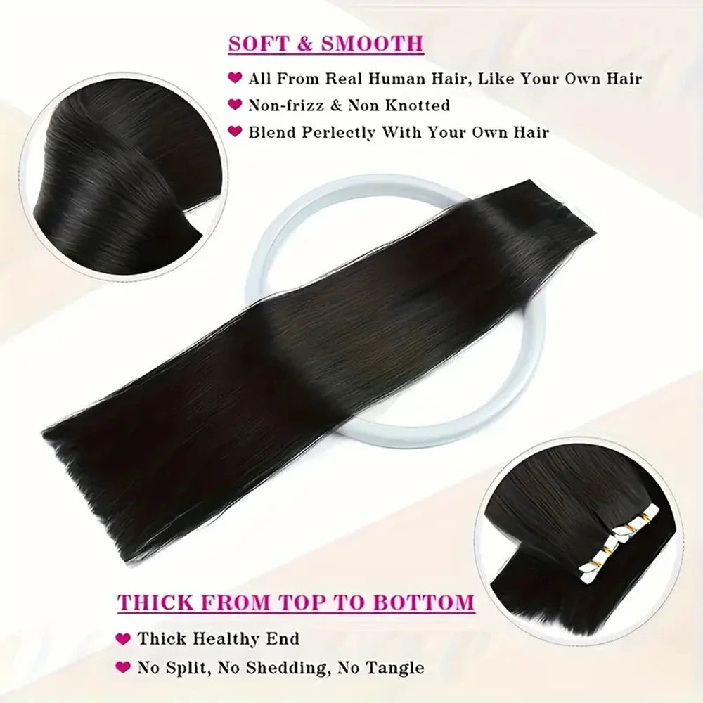20pcs Tape In Human Hair Extensions Straight Invisible Seamless Natural Black 100% Brazilian Human Hair Tape Ins Hair Extensions