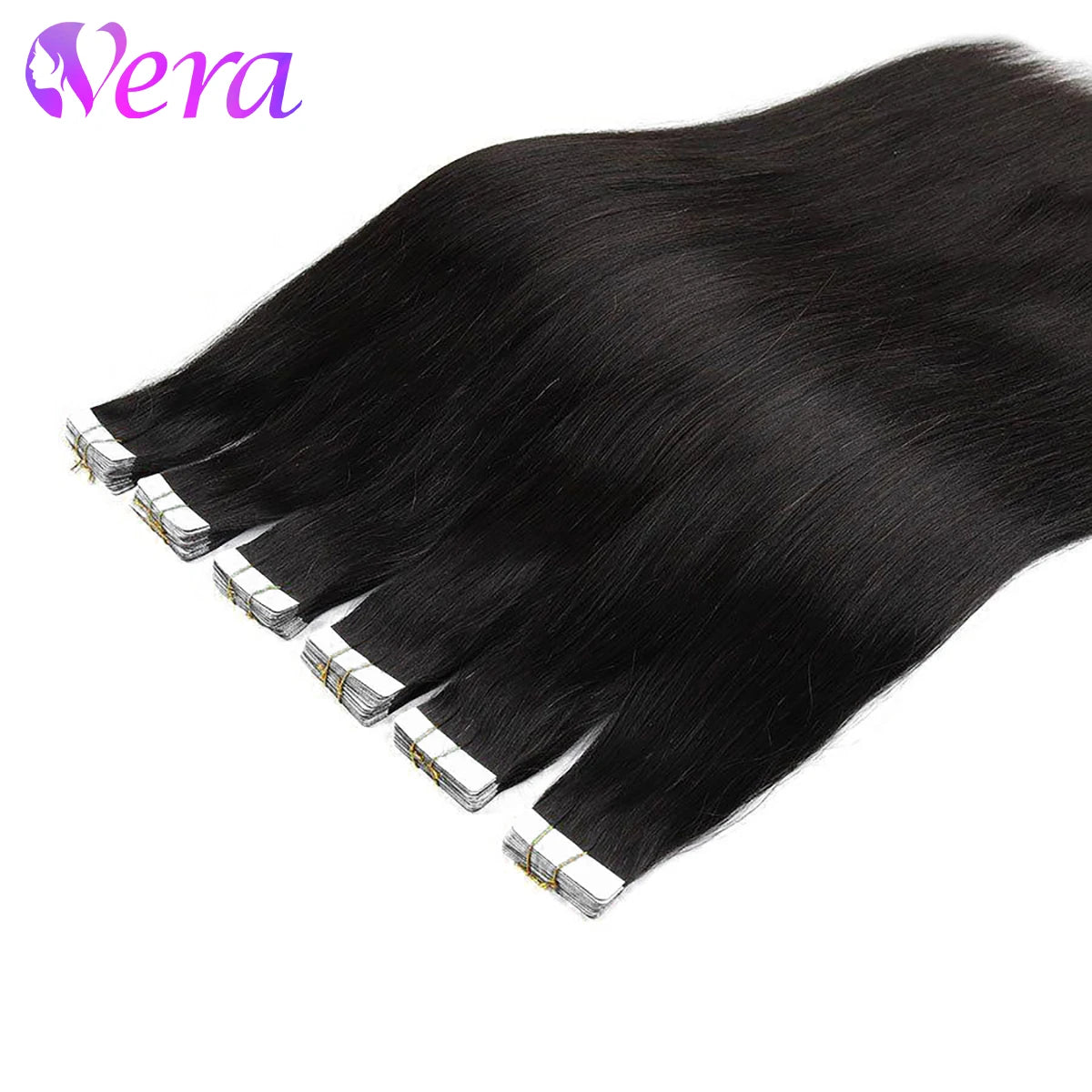Straight Tape In Hair Extensions Remy Brazilian Hair Extensions Tape Ins For Women Natural Black 16-26 Inches 20Pcs 50G/Pack