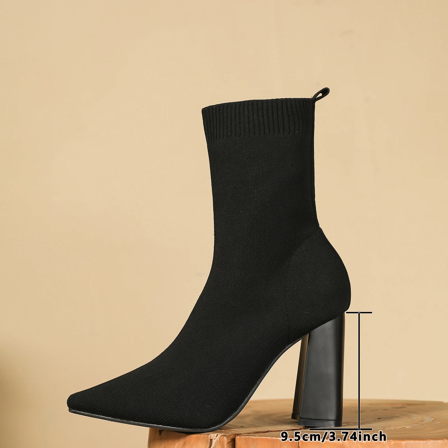 Autumn and Winter New Style Pointed Toe Thick Heel Fashionable High Heels Versatile Elastic Boots Women's High Heel Ankle Boots