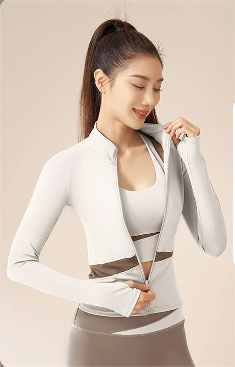 New Thin Women Zipper Tank Tops Yoga High-Neck Anti-UV Yoga Tops Fitness Breathable Yoga Tops