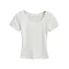 Women 2024 Summer New Fashion Flat T-Shirt Vintage Slim-Fit Casual Chic Female Tee Shirt Tops Mujer