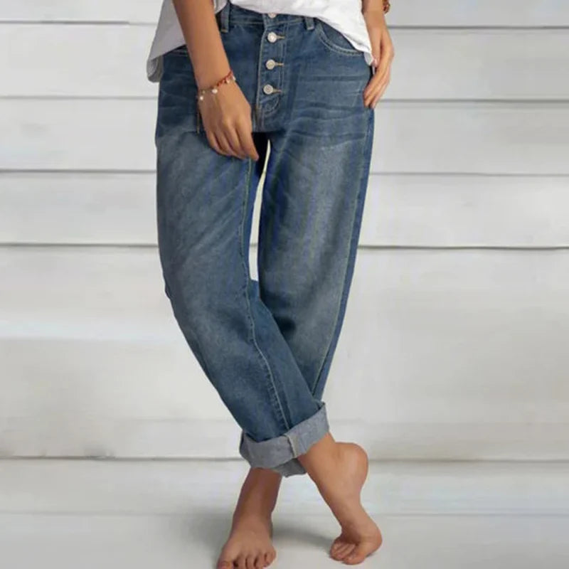 Women's Jeans Fashion Retro High Waist Wide Leg Loose Straight Pants Large Size Simple and Thin Workwear Boyfriend Jeans